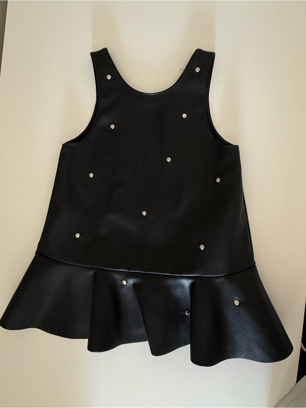 Zara Black Faux Leather Ruffle Hem Studded dress size 2-3